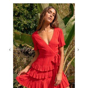 Brand new size M  Red tiered faux wrap mini dress,
